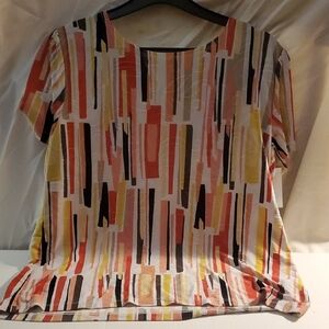 JM Collection Pink and Black Graphic Blouse